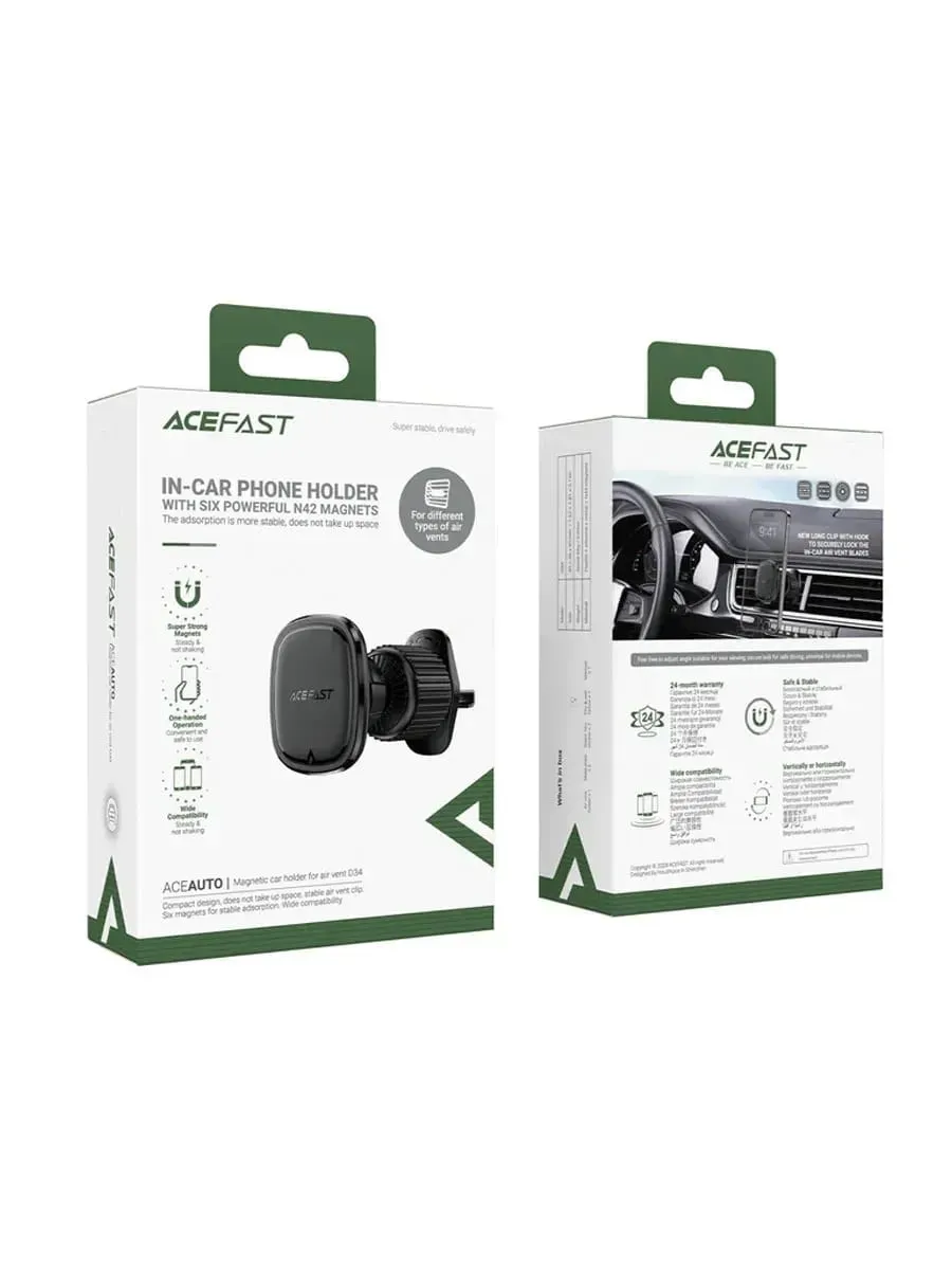 Автодержатель для телефона AceFast D34 magnetic черный Автодержатель для телефона AceFast D34 magnetic черный