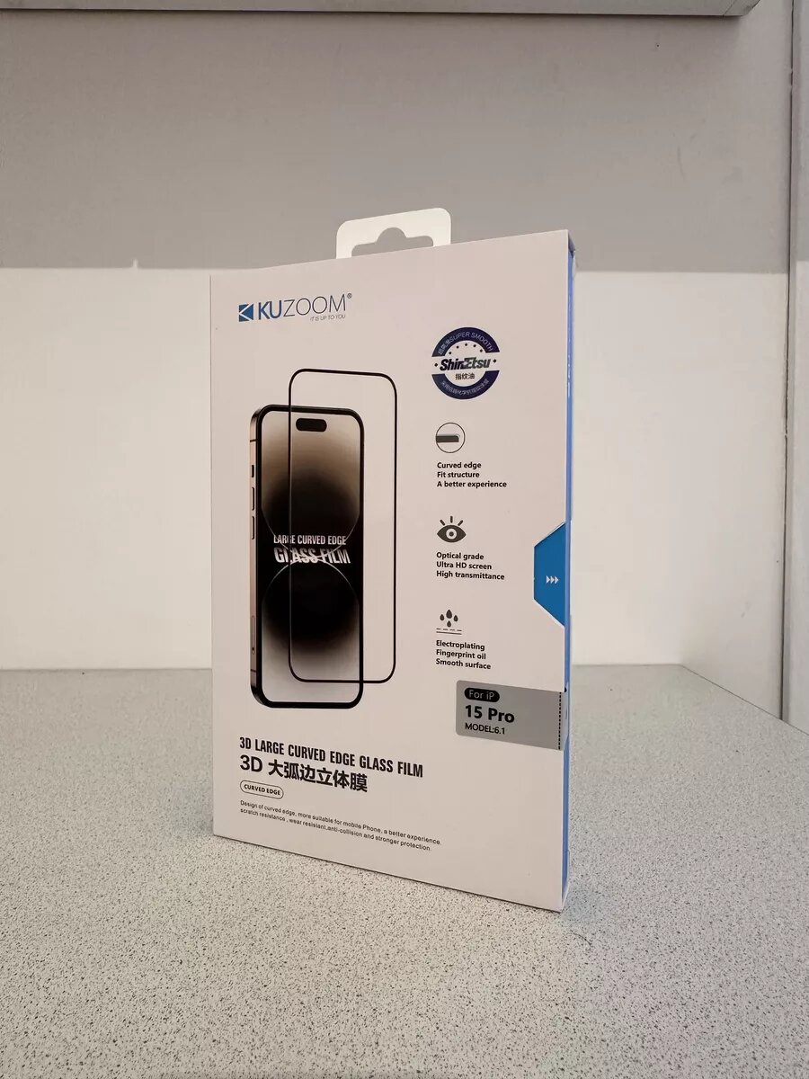 Защитное стекло для Apple iPhone 15 Pro Max Kuzoom черный Защитное стекло для Apple iPhone 15 Pro Max Kuzoom черный