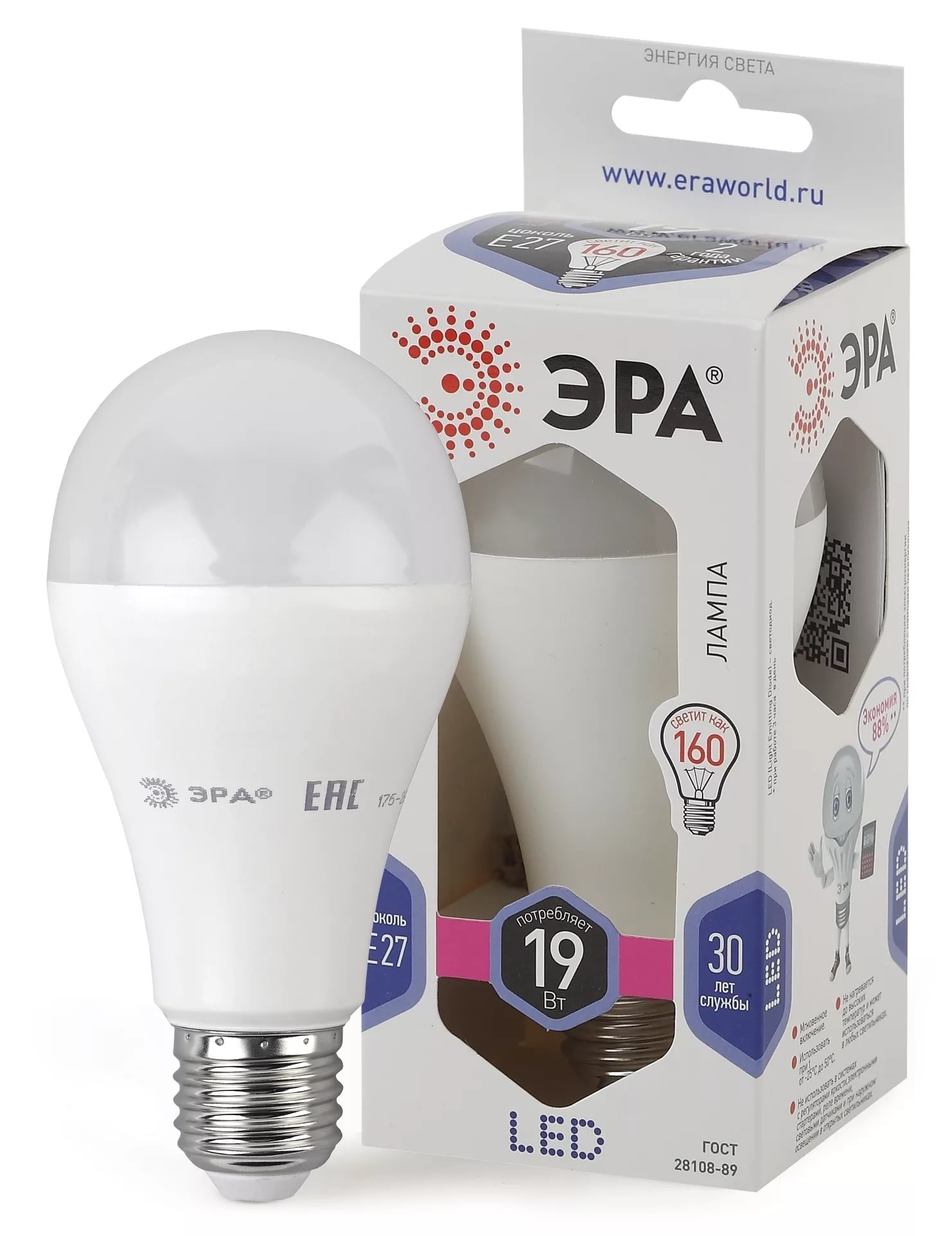 Светодиодная лампа Эра LEDsmd A65-19W-860-E27 