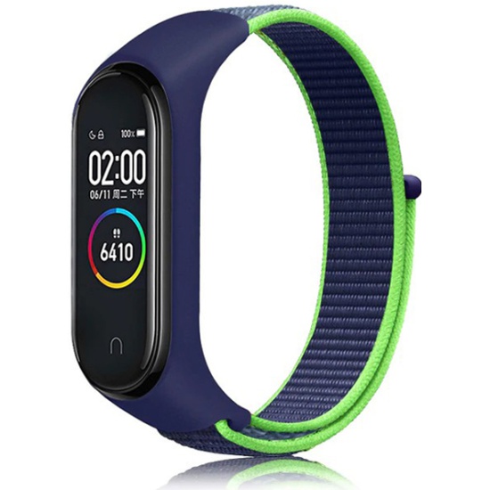 Ремешок для Xiaomi Mi Band 3/4/5/6 голубой с зеленой окантовкой Ремешок для Xiaomi Mi Band 3/4/5/6 голубой с зеленой окантовкой